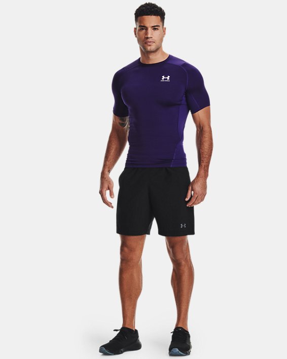 Men's HeatGear® Armour Short Sleeve, Purple, pdpMainDesktop image number 2